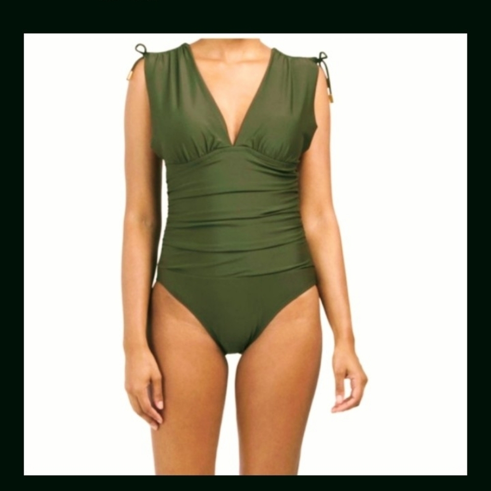 NEW Olive Green V-Neck One-Piece Swimsuit Size XL